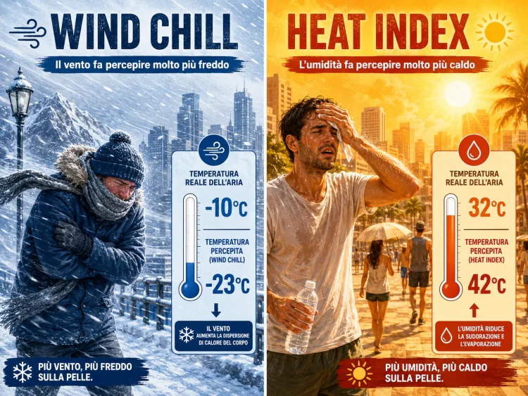 Indice di calore e wind chill: temperatura reale contro temperatura percepita